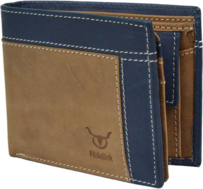 

Hidelink Men Casual Khaki, Blue Genuine Leather Wallet(9 Card Slots), Brown
