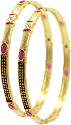 Epyz Brass Diamond Gold-plated Bangle Set(Pack of 2)