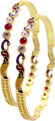 Epyz Brass Diamond Gold-plated Bangle Set(Pack of 2)