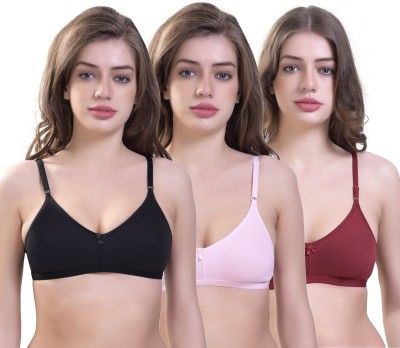 SKY BEAUTY Cotton Fabric Women T-Shirt Non Padded Bra(Maroon, Black, Pink)