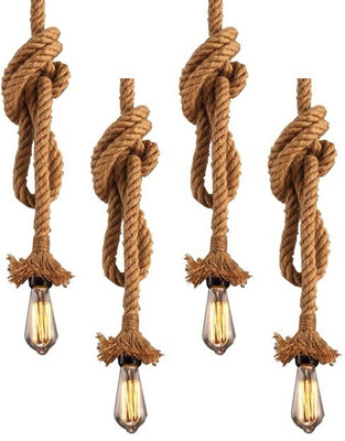 Anita Jute Hanging Rope Pack of 4 Filament Bulb(Not Included) Pendants Ceiling Lamp Pendant Lamp Ceiling Lamp(Brown)
