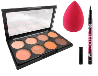 

Rtb Mars/KissBeauty Contour, Concealer and Highlighter with Blender Puff and 36 Hrs eyeliner(Set of 3)