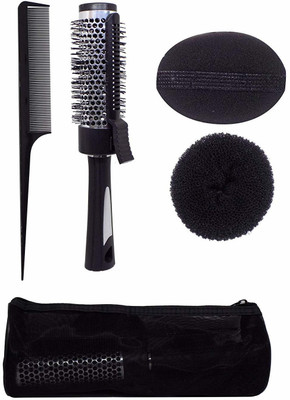 PELO Combo Of Hair styling Tail Comb / Hair Brush / Juda Donut(Set of 4)