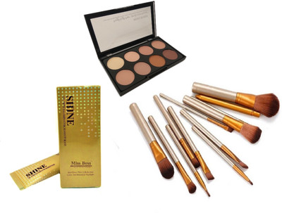 

Miss Boss glam shine Oil Free Illuminator Base Highlighter and kb concealer kit + naked golden brushes(Set of 3)