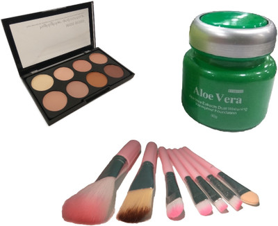 

Miss Boss kb aloevera foundation 50gm and kb concealer kit + hk pink brushes (pack of 7) combo(Set of 3)