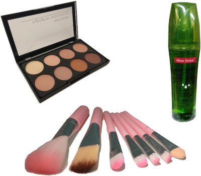 

Miss Boss Aloe Vera Make Up Fixing Spray Primer - 160 ml and kb concealer kit + hk pink makeup brushes (pack of 7) combo(Set of 3)
