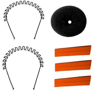 

JAGTEK 2 pcs zig-zag-head-band-metal and 3pcs sports joga head band & hait donut bun maker medium size 1ps(Set of 6)