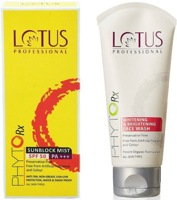 

Lotus Professional Sunblock SPF 50 PA+++ (100 ml)&Phyto Rx Whitening and Bright Face Wash (80 g)(Set of 2)