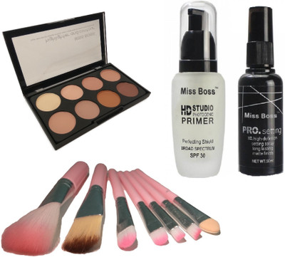

Miss Boss HD STUDIO PROFESSIONAL PREP+SET (1 PRIMER 1 FIXER) 100ml and kb concealer kit + nk pink brushes (pack of 7) combo(Set of 3)
