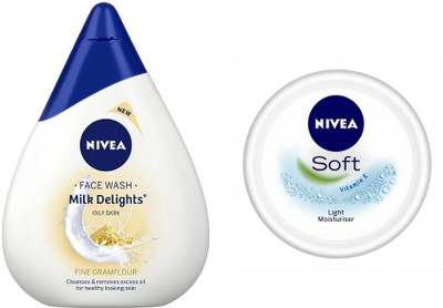 

Nivea Milk Delights Fine Glamflour For Oily Skin & Soft Moisturizer(Set of 2)