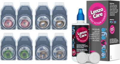

Lenzocare Color Lenses With 100 ml Multipurpose Solution & Lens Case Monthly(-0.00, Colored Contact Lenses, Pack of 8)