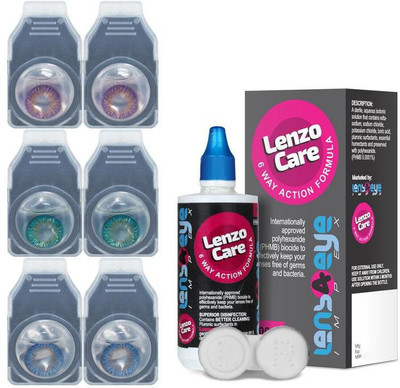 

Lenzocare Color Lenses With 100 ml Multipurpose Solution & Lens Case Monthly(-0.00, Colored Contact Lenses, Pack of 6)