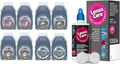 

Lenzocare Color Lenses With 100 ml Multipurpose Solution & Lens Case Monthly(-0.00, Colored Contact Lenses, Pack of 8)