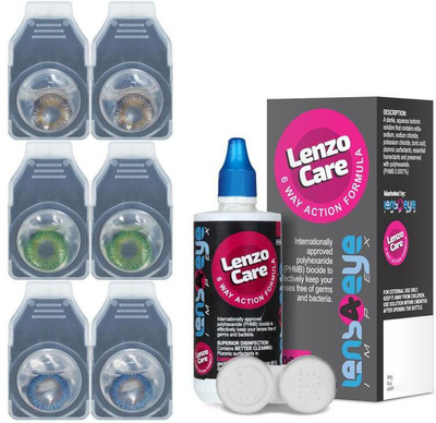 

Lenzocare Color Lenses With 100 ml Multipurpose Solution & Lens Case Monthly(-0.00, Colored Contact Lenses, Pack of 6)