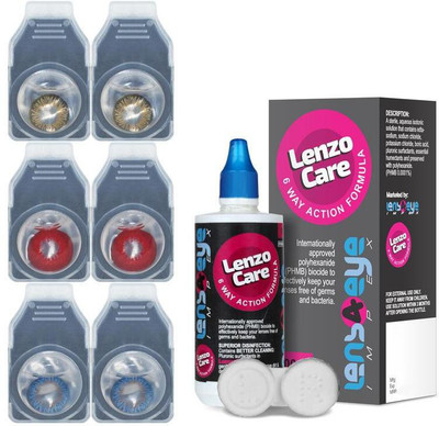 

Lenzocare Color Lenses With 100 ml Multipurpose Solution & Lens Case Monthly(-0.00, Colored Contact Lenses, Pack of 6)