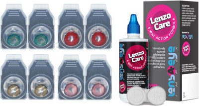 

Lenzocare Color Lenses With 100 ml Multipurpose Solution & Lens Case Monthly(-0.00, Colored Contact Lenses, Pack of 8)