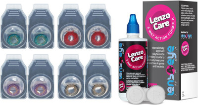 

Lenzocare Color Lenses With 100 ml Multipurpose Solution & Lens Case Monthly(-0.00, Colored Contact Lenses, Pack of 8)