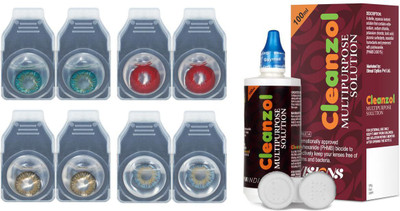 

CleanZol Color Lenses With 100 ml Multipurpose Solution & Lens Case Monthly(-0.00, Colored Contact Lenses, Pack of 8)