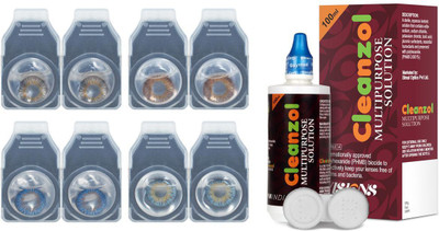 

CleanZol Color Lenses With 100 ml Multipurpose Solution & Lens Case Monthly(-0.00, Colored Contact Lenses, Pack of 8)