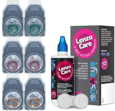 

Lenzocare Color Lenses With 100 ml Multipurpose Solution & Lens Case Monthly(-0.00, Colored Contact Lenses, Pack of 6)