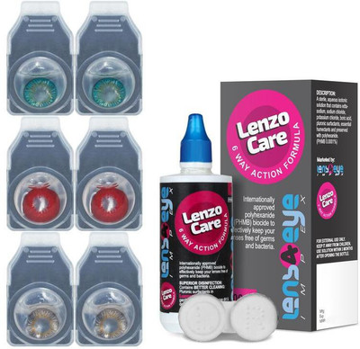 

Lenzocare Color Lenses With 100 ml Multipurpose Solution & Lens Case Monthly(-0.00, Colored Contact Lenses, Pack of 6)