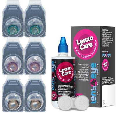 

Lenzocare Color Lenses With 100 ml Multipurpose Solution & Lens Case Monthly(-0.00, Colored Contact Lenses, Pack of 6)