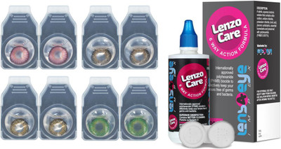 

Lenzocare Color Lenses With 100 ml Multipurpose Solution & Lens Case Monthly(-0.00, Colored Contact Lenses, Pack of 8)