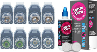 

Lenzocare Color Lenses With 100 ml Multipurpose Solution & Lens Case Monthly(-0.00, Colored Contact Lenses, Pack of 8)