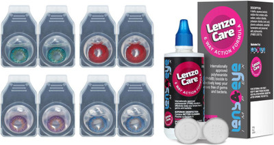 

Lenzocare Color Lenses With 100 ml Multipurpose Solution & Lens Case Monthly(-0.00, Colored Contact Lenses, Pack of 8)