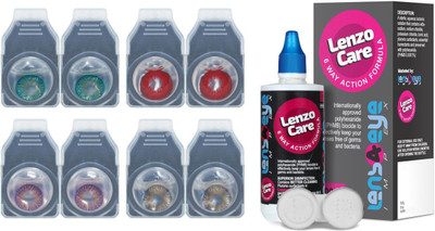 

Lenzocare Color Lenses With 100 ml Multipurpose Solution & Lens Case Monthly(-0.00, Colored Contact Lenses, Pack of 8)