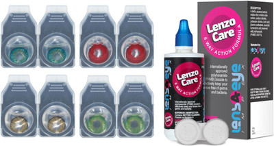 

Lenzocare Color Lenses With 100 ml Multipurpose Solution & Lens Case Monthly(-0.00, Colored Contact Lenses, Pack of 8)
