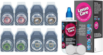 

Lenzocare Color Lenses With 100 ml Multipurpose Solution & Lens Case Monthly(-0.00, Colored Contact Lenses, Pack of 8)