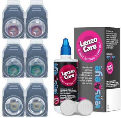 

Lenzocare Color Lenses With 100 ml Multipurpose Solution & Lens Case Monthly(-0.00, Colored Contact Lenses, Pack of 6)