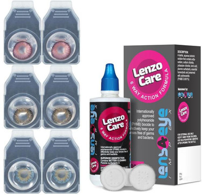 

Lenzocare Color Lenses With 100 ml Multipurpose Solution & Lens Case Monthly(-0.00, Colored Contact Lenses, Pack of 6)