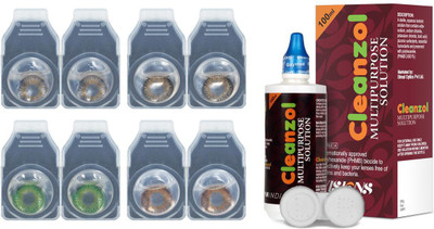 

CleanZol Color Lenses With 100 ml Multipurpose Solution & Lens Case Monthly(-0.00, Colored Contact Lenses, Pack of 8)