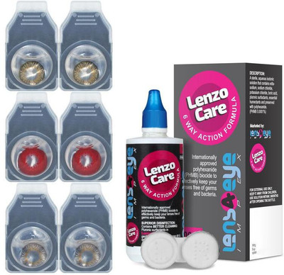 

Lenzocare Color Lenses With 100 ml Multipurpose Solution & Lens Case Monthly(-0.00, Colored Contact Lenses, Pack of 6)