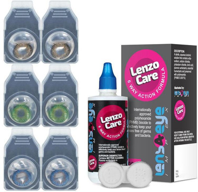 

Lenzocare Color Lenses With 100 ml Multipurpose Solution & Lens Case Monthly(-0.00, Colored Contact Lenses, Pack of 6)
