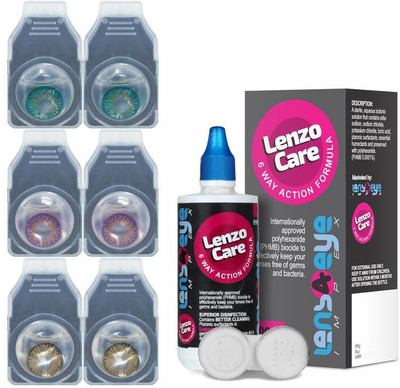 

Lenzocare Color Lenses With 100 ml Multipurpose Solution & Lens Case Monthly(-0.00, Colored Contact Lenses, Pack of 6)
