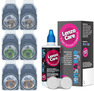 

Lenzocare Color Lenses With 100 ml Multipurpose Solution & Lens Case Monthly(-0.00, Colored Contact Lenses, Pack of 6)