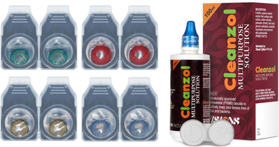 

CleanZol Color Lenses With 100 ml Multipurpose Solution & Lens Case Monthly(-0.00, Colored Contact Lenses, Pack of 8)