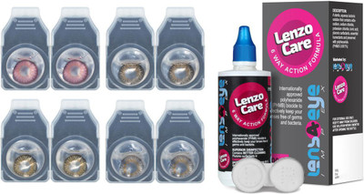 

Lenzocare Color Lenses With 100 ml Multipurpose Solution & Lens Case Monthly(-0.00, Colored Contact Lenses, Pack of 8)