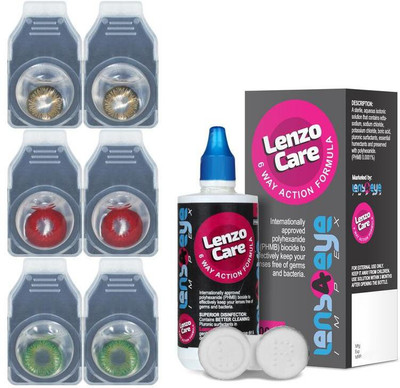 

Lenzocare Color Lenses With 100 ml Multipurpose Solution & Lens Case Monthly(-0.00, Colored Contact Lenses, Pack of 6)