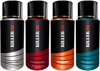 

Killer Energy, Sensual, Flambuyont, Flirtatious Deodorant Spray - For Men & Women (400 g, Pack of 4) Body Spray - For Men & Women(100 ml, Pack of 4)