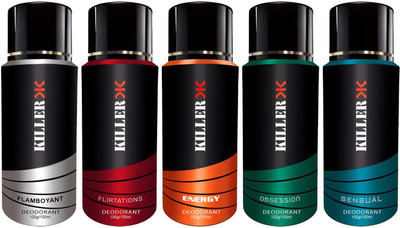 

Killer Obsession, Sensual, Flambuyont, Flirtatious, Energy Deodorant Spray - For Men & Women (500 g, Pack of 5) Body Spray - For Men & Women(100 ml, Pack of 5)