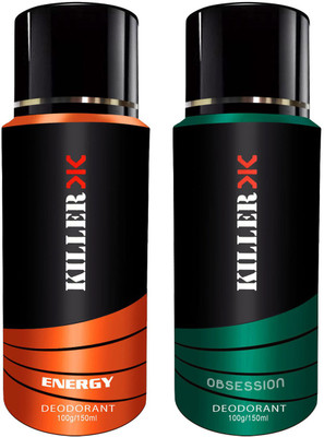 

Killer Obsession, Energy Deodorant Spray - For Men & Women (200 g, Pack of 2) Body Spray - For Men & Women(100 ml, Pack of 2)