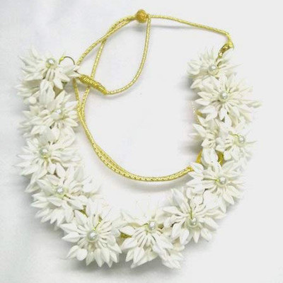 

S Mark Women's White Fabric Juda Maker Flower with Pearl Gajra Hair Accessory Hair Accessory Set(White)