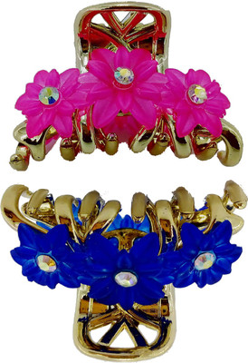 

Saaj Women Collection Flower Golden Hair Clutcher With Stone Hair Claw(Blue, Pink)