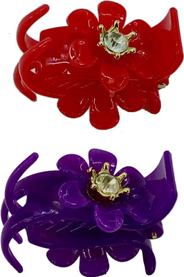 

Saaj Women Collection Plastic Flower Hair Clutcher Hair Claw(Red, Purple)