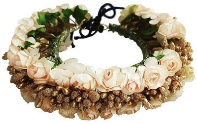 

Iyaan White Rose Gajra With Golden Beads For Bridal Girl And Flower Gajra Hair Accessory Set(White, Gold)