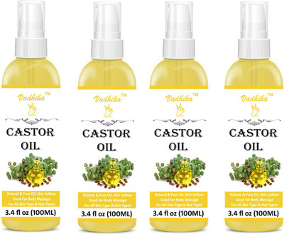 

Vadhika Cold Pressed Castor Oil for hair growth, dry skin & Face -100% Pure organic-(100ml)-Pack of-4-Bottle-(400ml) Hair Oil (400 ml) Hair Oil(400 ml)